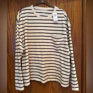 Abercrombie & Fitch Cream and Black Striped Tee